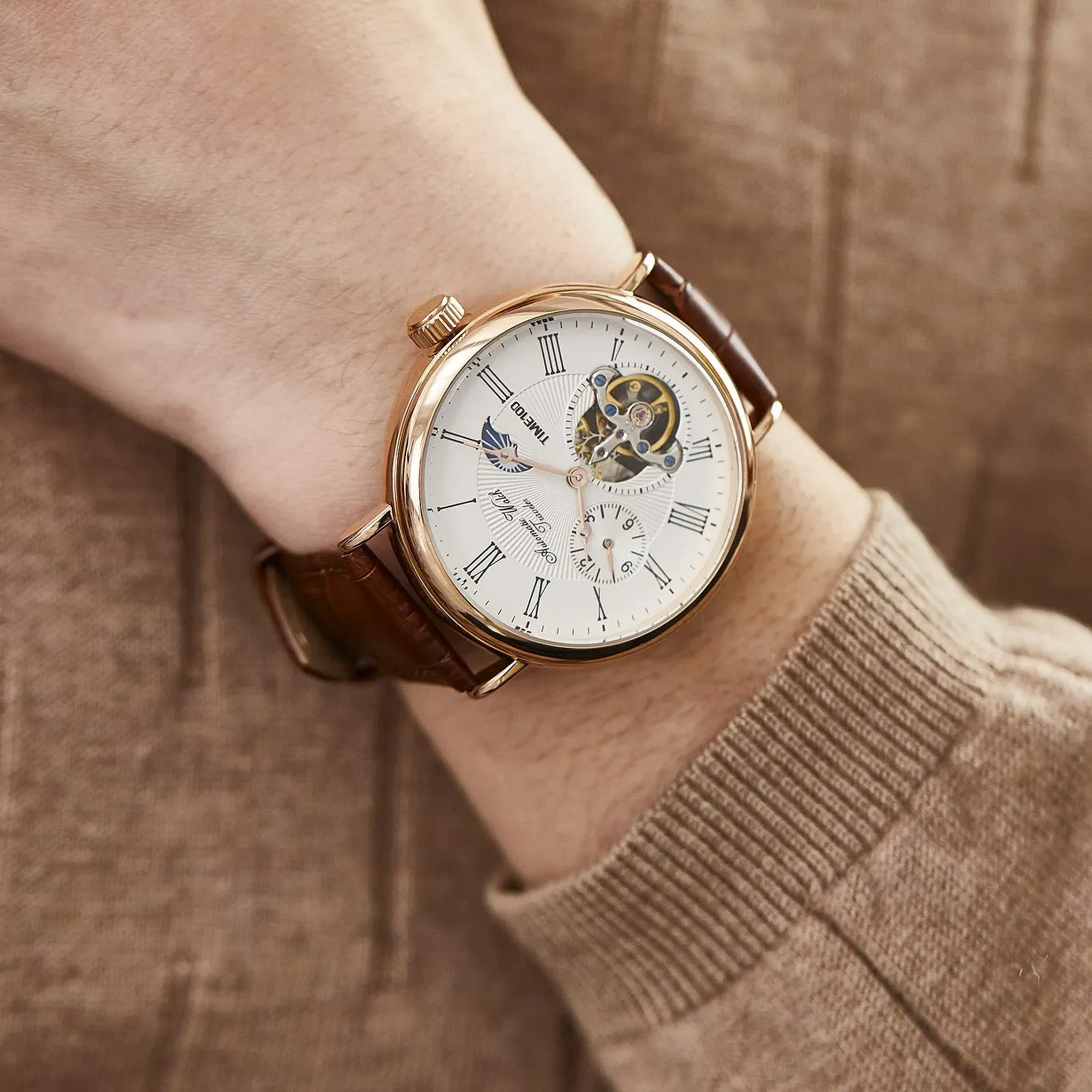 Мужские Автоматические Механические Часы Time100 Multifunction Moon Sun, фото №3 Мужские Автоматические Механические Часы Time100 Multifunction Moon Sun, фото №3