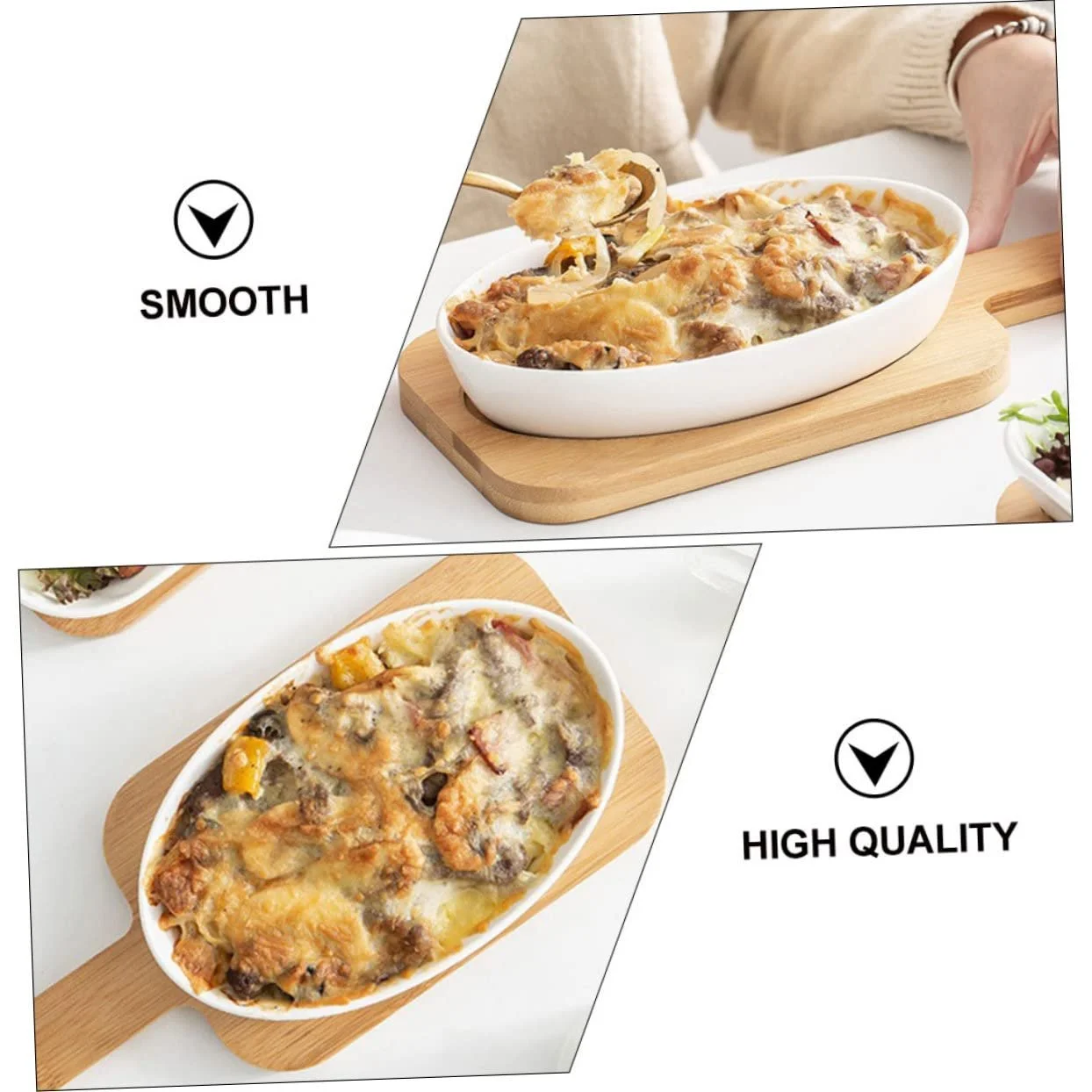 Форма для запекания Amosfun керамическая овальная с деревянной подставкой жаропрочная, фото №5