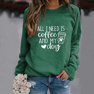 Пуловер Женский Повседневный All I Need Is Coffee and My Dog 2025 Y2K Однотонный Свободный Круглый вырез Тонкий Модный Смешной Подростковый Готический для тренировок synthetic.ua - Фото 1