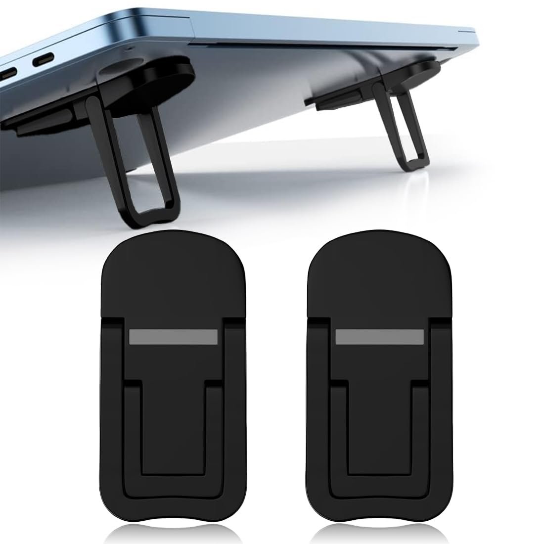 Подставка для ноутбука Мини, Портативная подставка для клавиатуры, Складная невидимая подставка для ноутбука для стола, Металл, Складные ножки для ноутбука с нескользящим силиконом (Черный) - 2 шт, фото №1