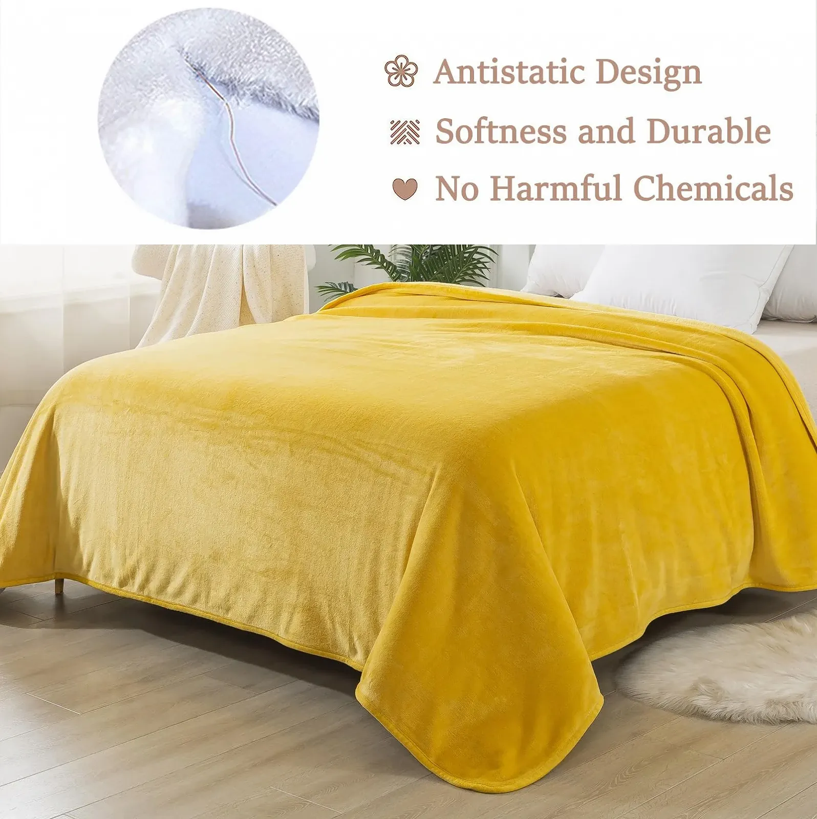 Покривало HOZY Cuddly Fluffy Fleece, 220 x 240 см, Жовта, XXL, фото №2