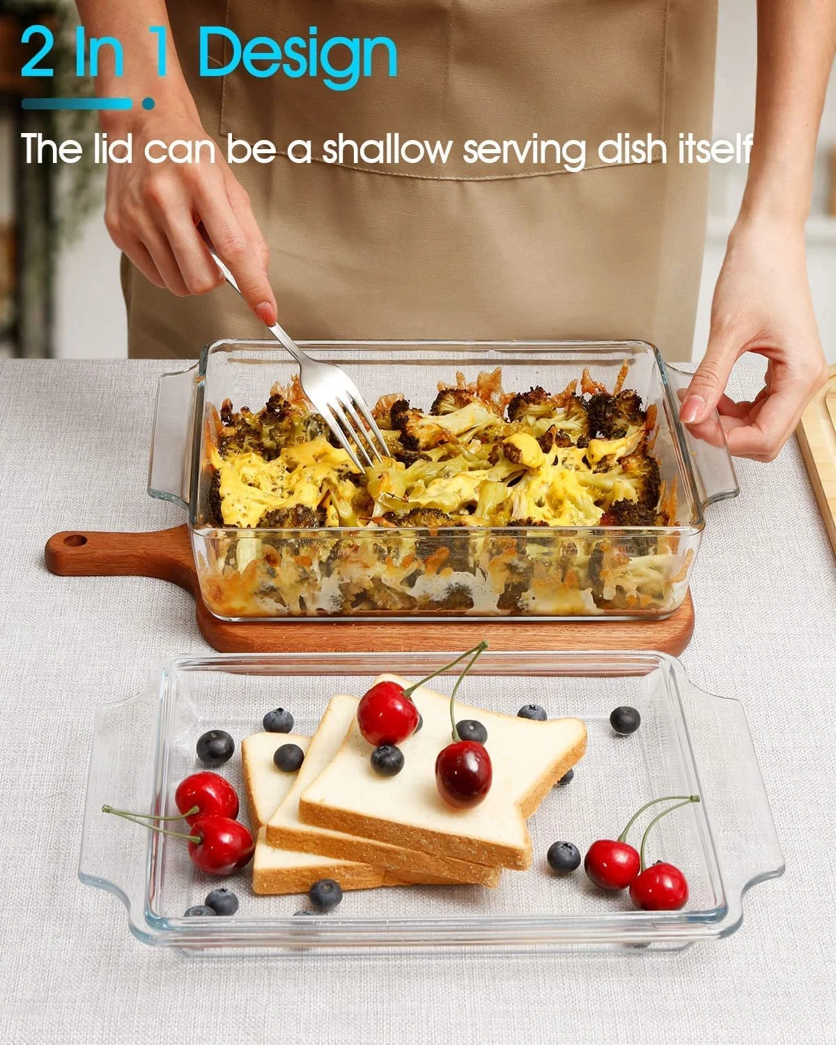 Форма для запекания прямоугольная с крышкой 2 л стеклянная для лазаньи, фото №4