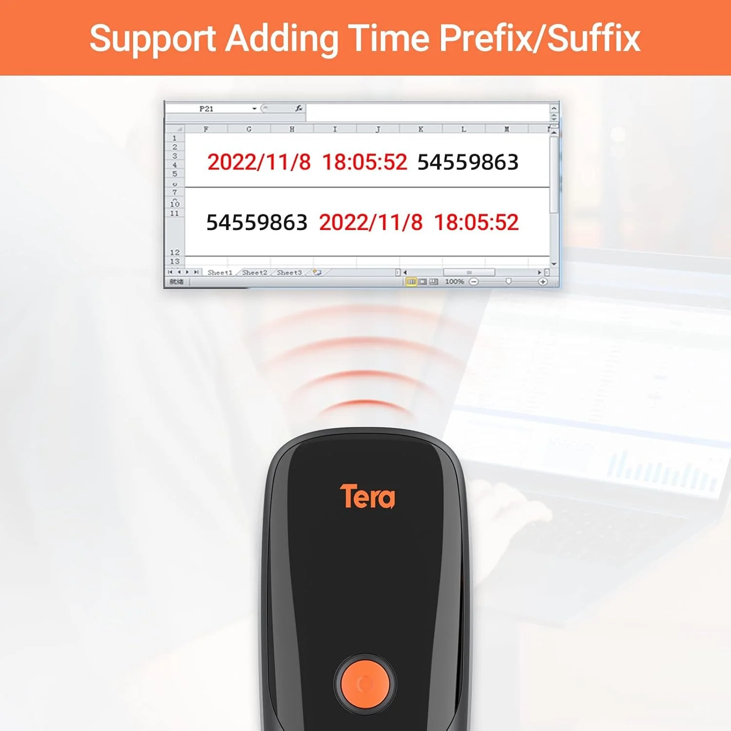 Сканер штрих-кодів Tera 1300 Чорний-помаранчевий, фото №3