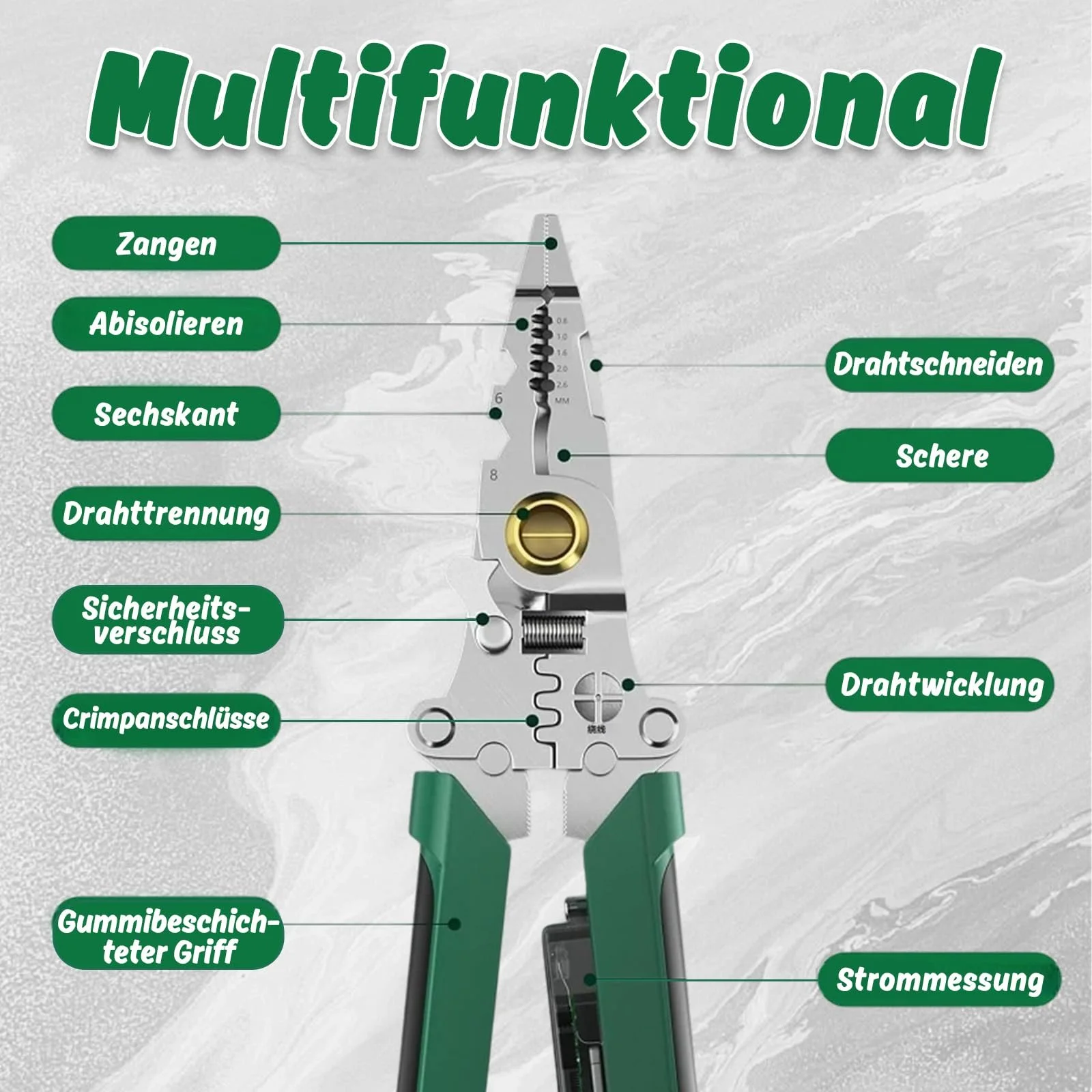 Плоскогубцы электрика с тестером напряжения Многофункциональные металлические Зеленый, фото №2