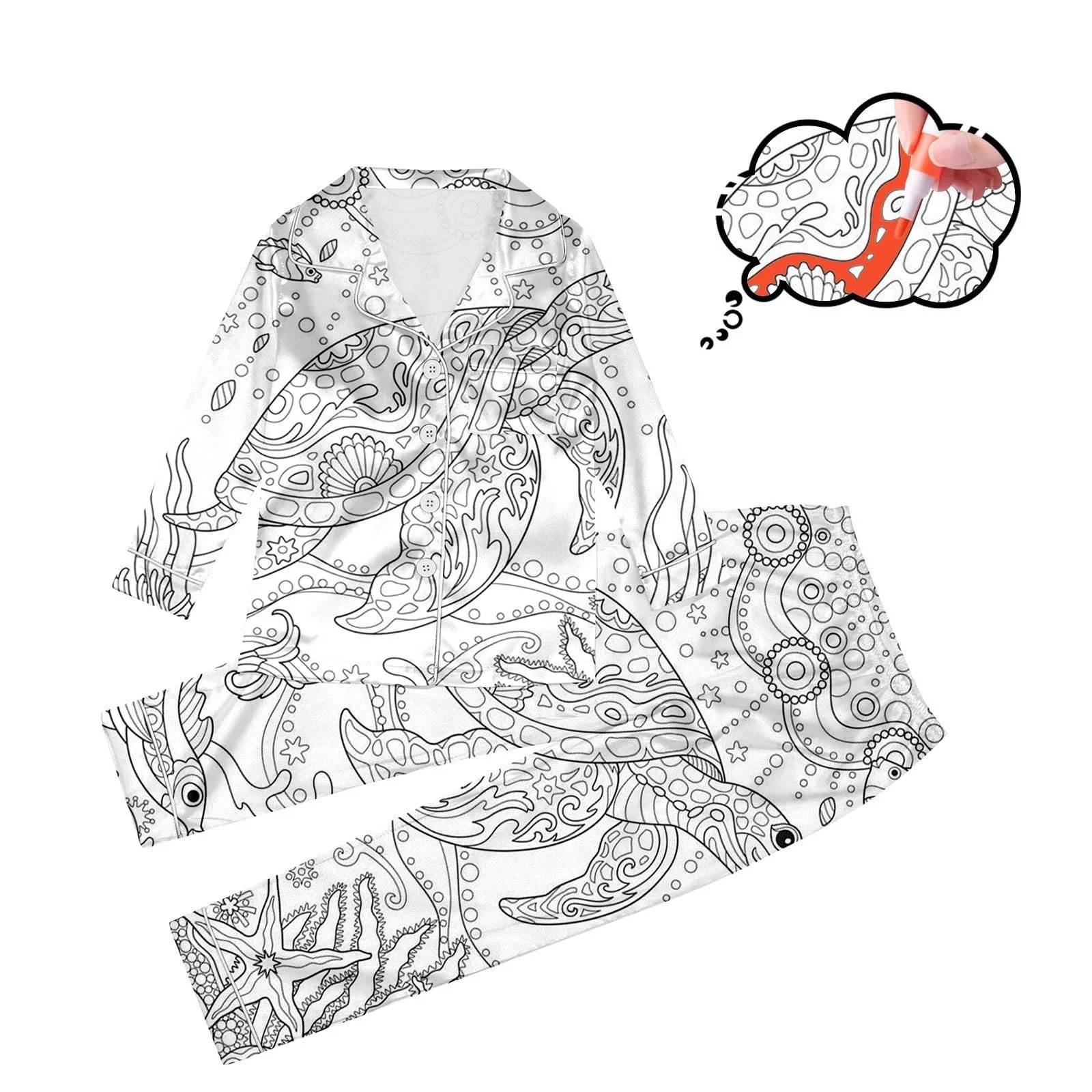 Дитяча піжама для розфарбовування з білим мультяшним принтом Art Dyeing DIY, комплект для ручного розпису, фото №2