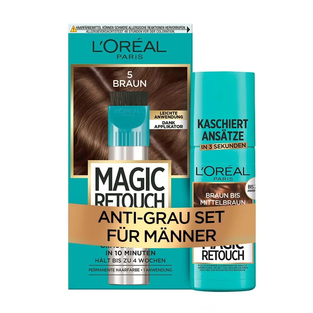 Фарба для волосся L'Oréal Paris Magic Retouch для чоловіків, коричневий/середньо-коричневий, спрей-консилер для покриття відрослого коріння, 100% покриття сивини, до 4 тижнів, 75 мл та 150 мл, фото №1 Фарба для волосся L'Oréal Paris Magic Retouch для чоловіків, коричневий/середньо-коричневий, спрей-консилер для покриття відрослого коріння, 100% покриття сивини, до 4 тижнів, 75 мл та 150 мл, фото №1