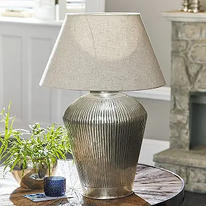 Настільна лампа LOBERON Caulières ручної роботи, бавовна, латунь Кремовий/античне срібло synthetic.ua - Фото 1