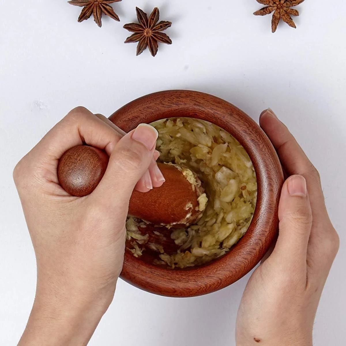 Ступка Деревʼяна з товкачиком Набір Чаша для подрібнення часнику Спеції Подрібнювач Ручний, фото №4