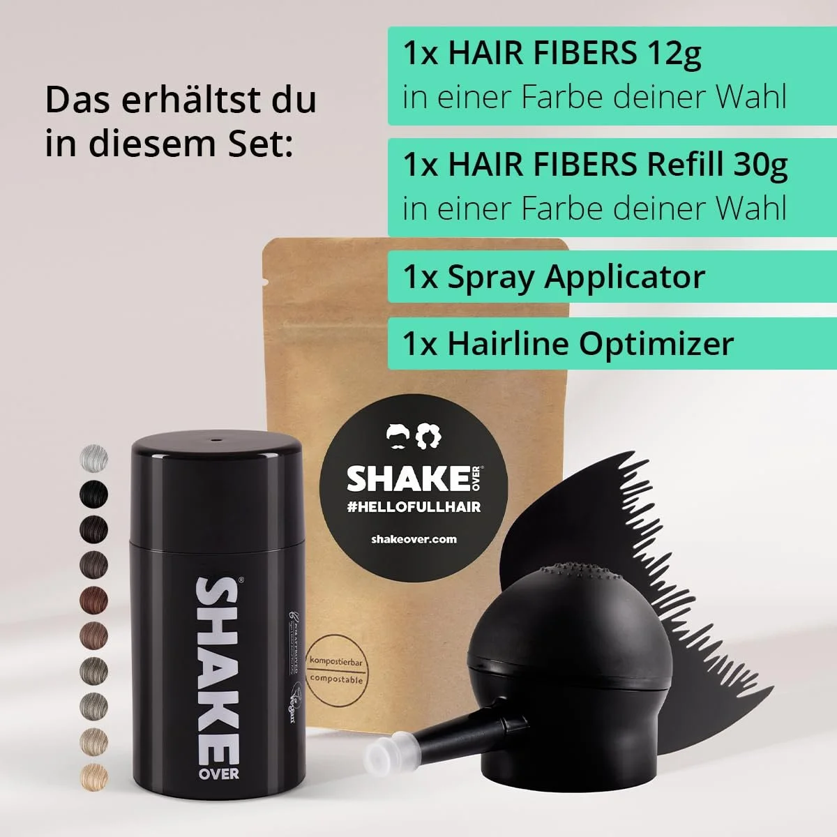 Набір для загущення волосся Vegan SHAKE OVER з волокнами, збагаченими цинком, фото №4