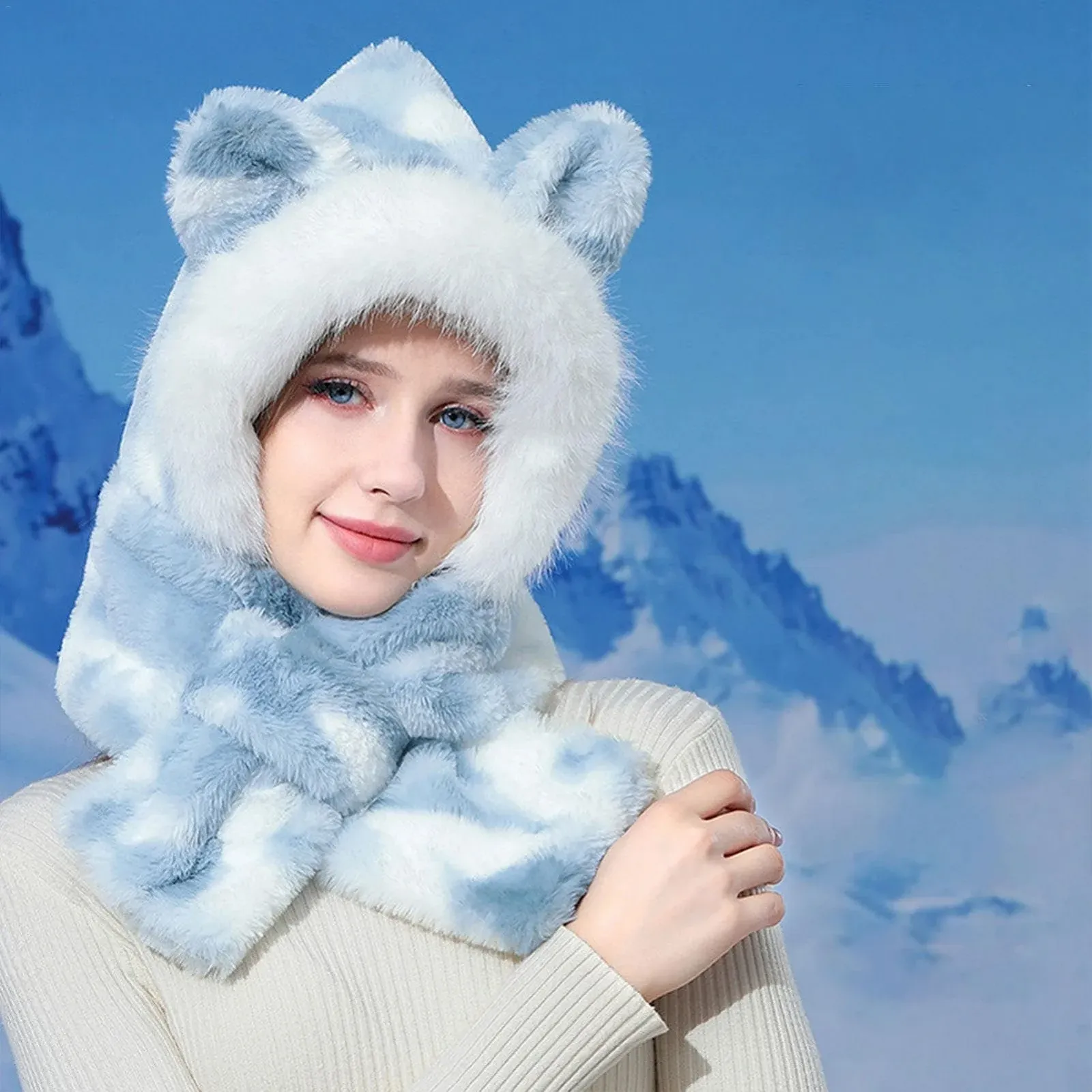 Зимова шапка з капюшоном і вушками, фото №2