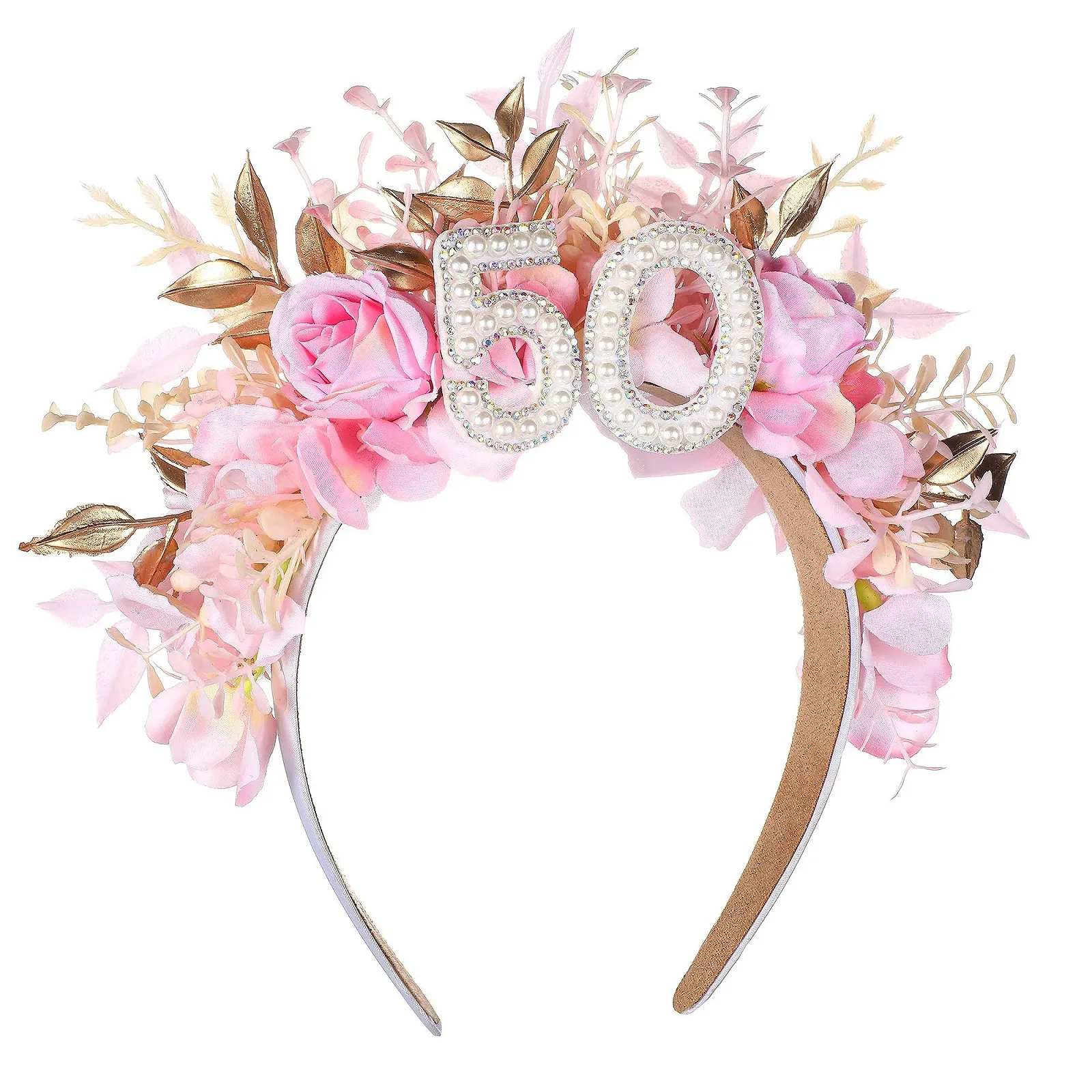 Обруч ручної роботи на 50-річчя рожевий, фото №1