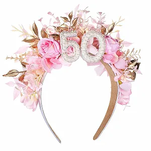 Обруч ручной работы на 50-летие розовый - Фото 1