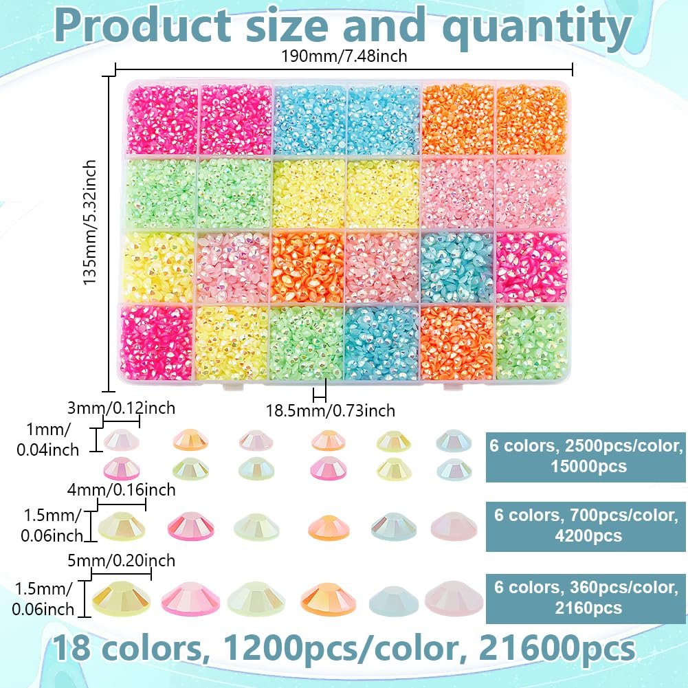 Напівкруглі стрази Resin 3/4/5 мм 6 кольорів, приблизно 21360 штук, фото №2