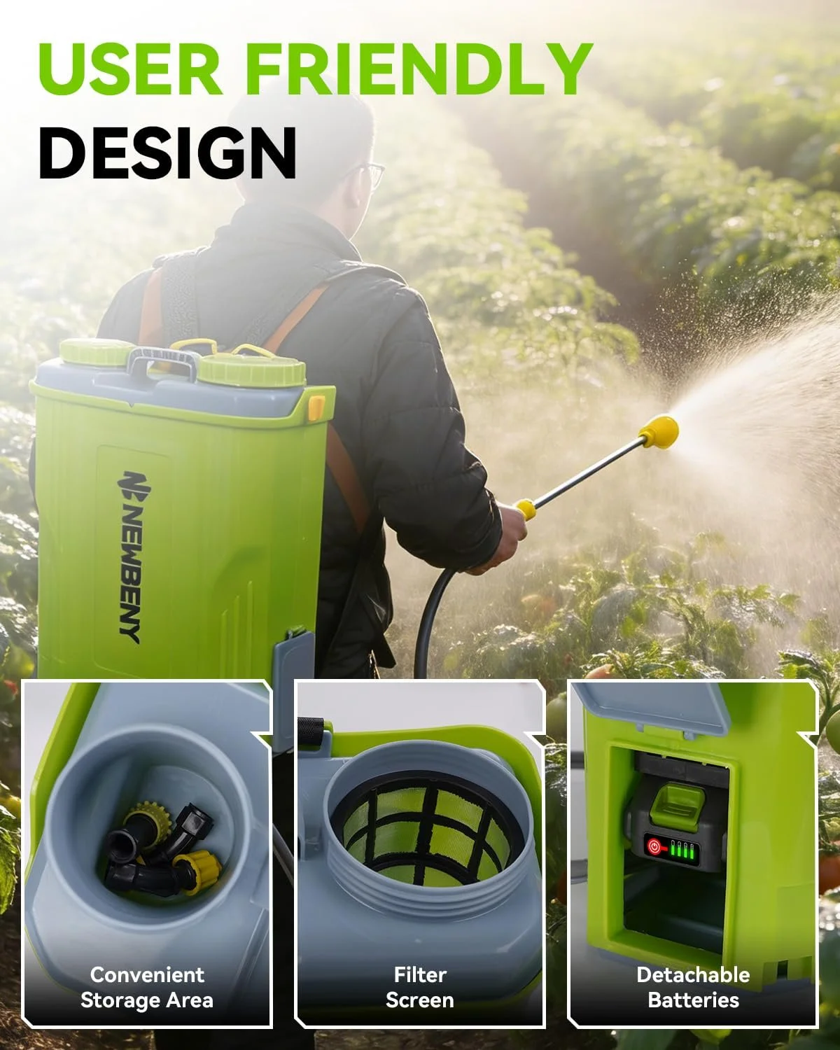 Акумуляторний садовий обприскувач 20L 4.8 Bar 2 x 2000 mAh з 5 насадками, фото №5 Акумуляторний садовий обприскувач 20L 4.8 Bar 2 x 2000 mAh з 5 насадками, фото №5