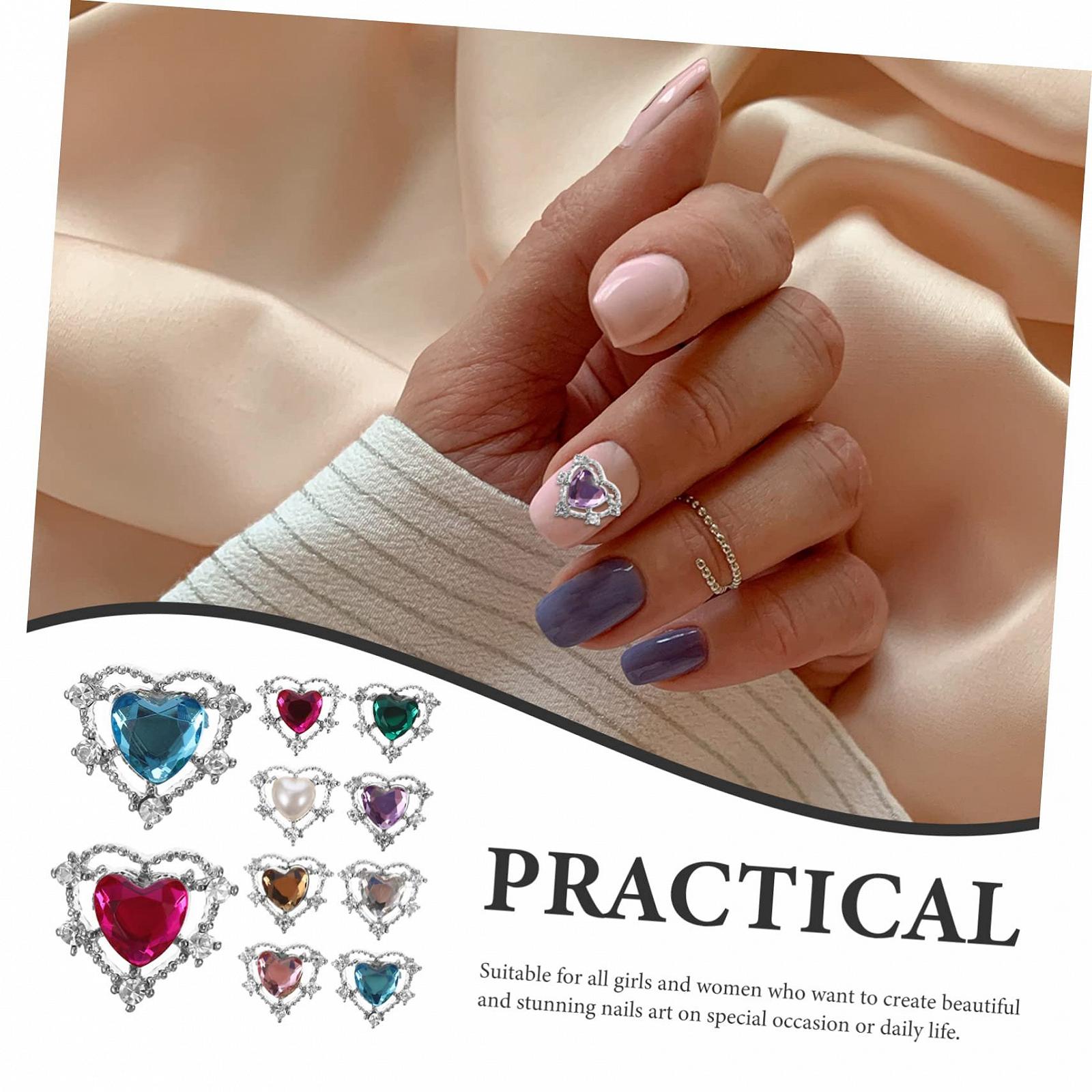Healeved Прикраса для нігтів Серце зі стразами, різнокольорові прикраси для манікюру та DIY проєктів, блискучі прикраси для нігтів, фото №4