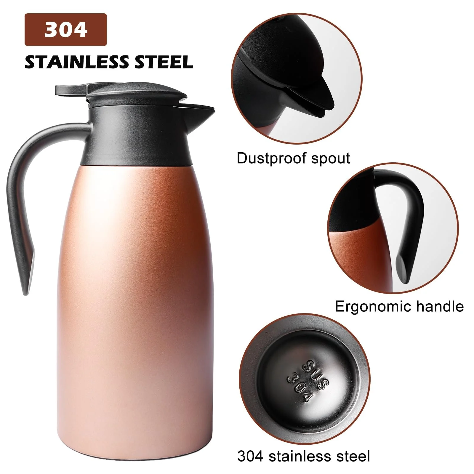 Термос-кавник з нержавіючої сталі 2 л, рожевий, фото №3