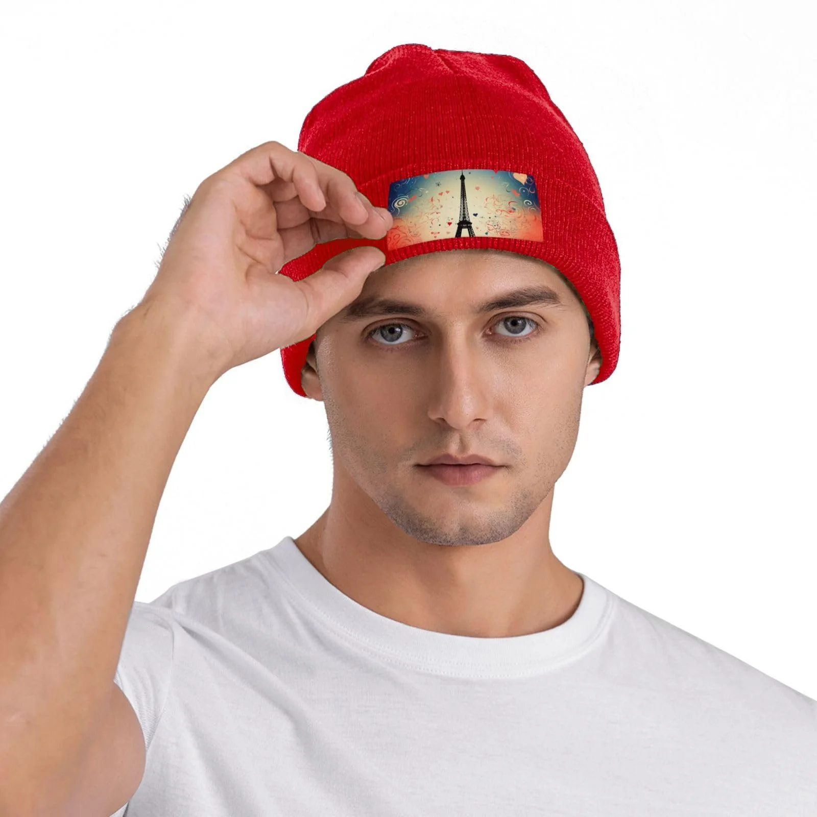 Шапка-біні з паризьким візерунком для жінок, зимова тепла в'язана, фото №6