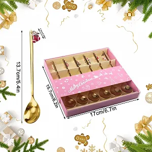 Ложка YunBey Christmas, набор 6 штук, золотистая нержавеющая сталь с рождественскими подвесками, для праздничного вечера/сервировки стола для вечеринки/украшения стола, для семьи, кафе synthetic.ua - Фото 1