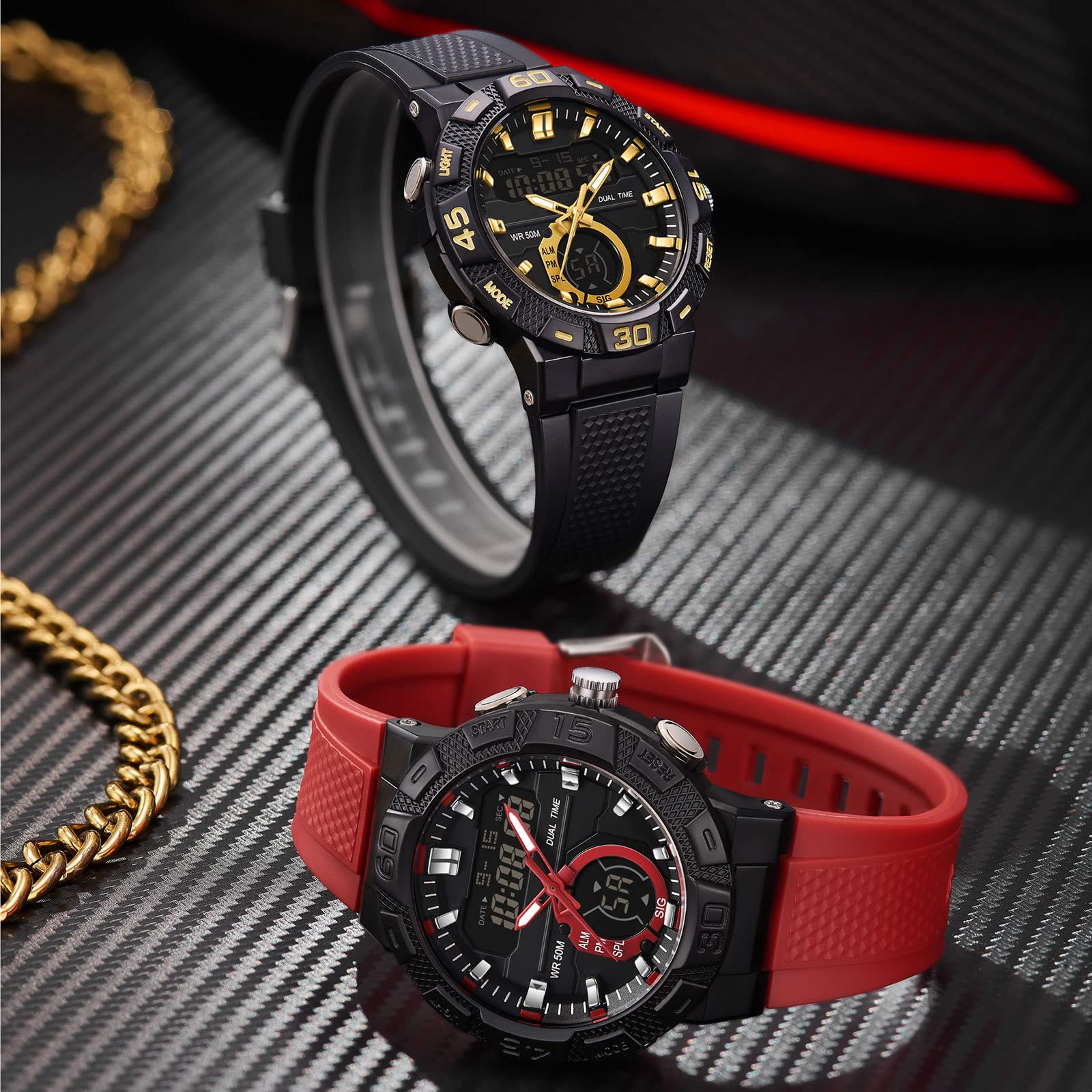 Годинник findtime Цифровий Аналоговий Чоловічий 5ATM Світлодіодне підсвічування 12/24H Будильник Хронометр, фото №3