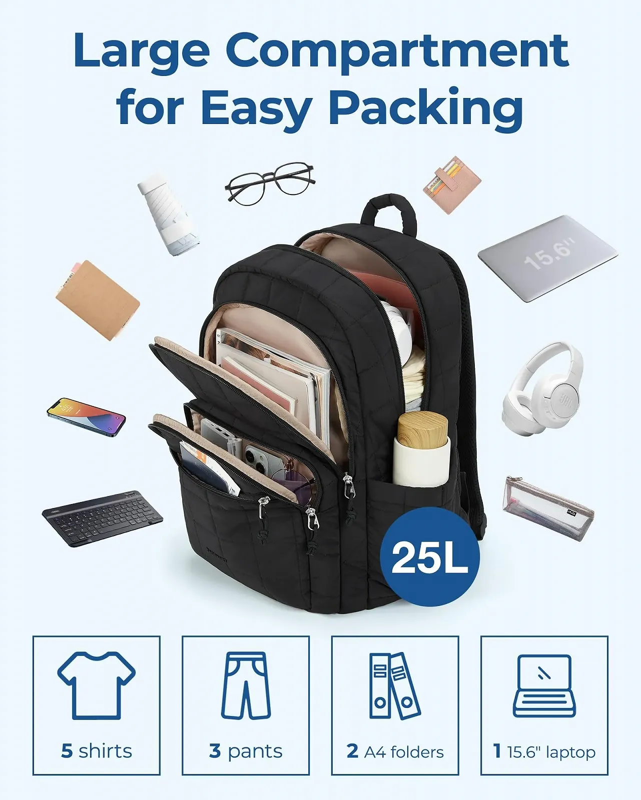 Рюкзак для ноутбука bagsmart 15.6 дюйма Черный, фото №3 Рюкзак для ноутбука bagsmart 15.6 дюйма Черный, фото №3