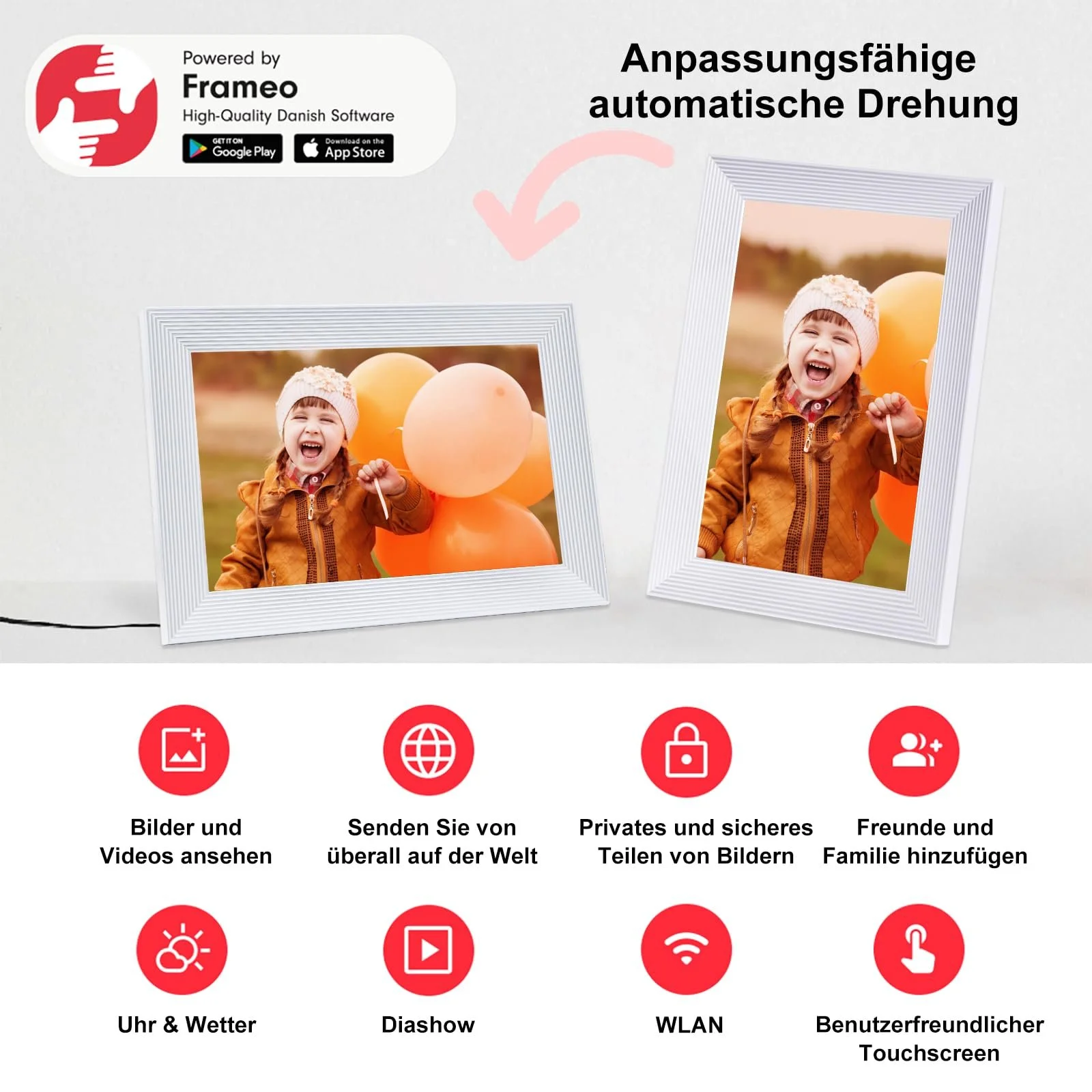 Цифровая фоторамка Frameo 10.1 дюйма IPS WiFi 32 GB White, фото №2