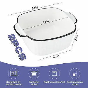 Набір форм для запікання Керамічні квадратні з ручками 14.5 x 12 x 5.5 см 400 мл 2 шт. (Вертикальні смуги) synthetic.ua - Фото 1