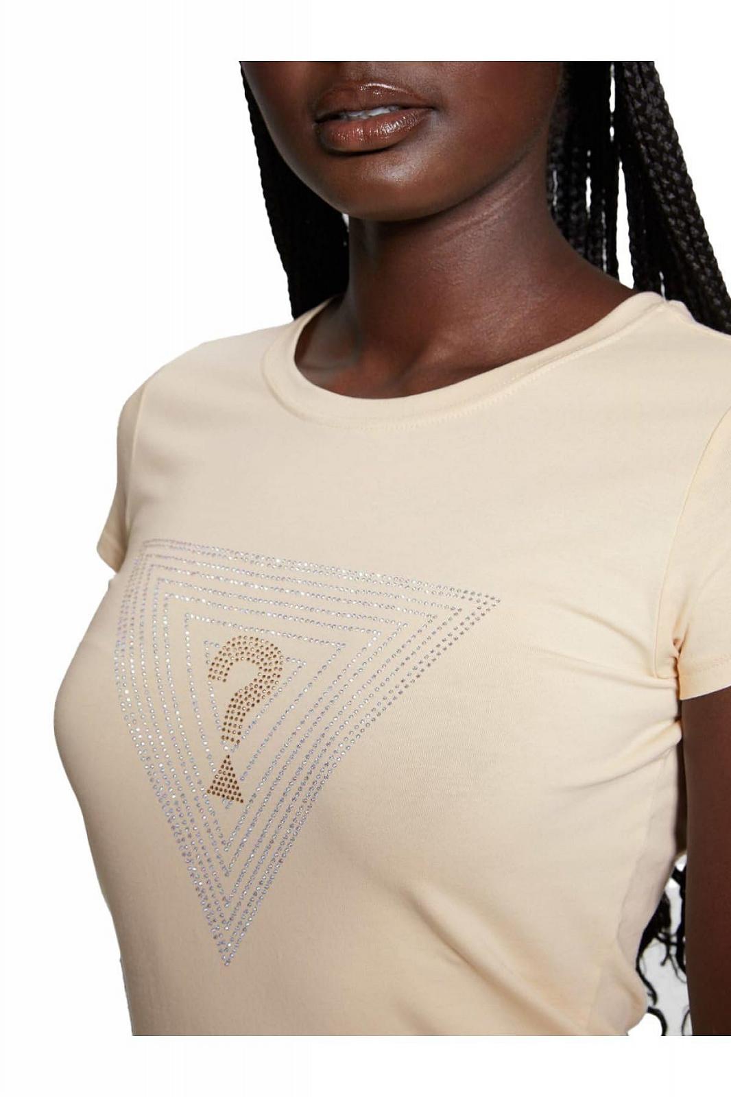 Жіноча футболка GUESS - Triangle Maze R3 Tee - Бежевий - S, фото №2