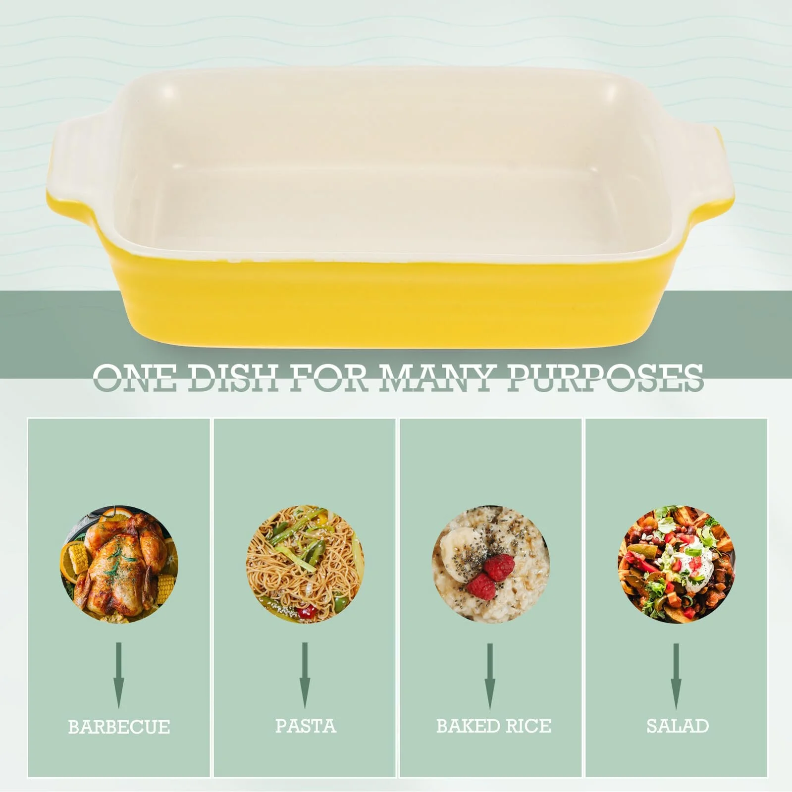 Прямоугольная форма для запекания TOYANDONA керамическая с двумя ручками Желтая, фото №4