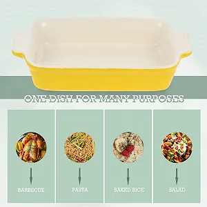 Керамическая форма для запекания Cabilock прямоугольная для духовки и микроволновой печи с двумя ручками жаропрочная многофункциональная желтая synthetic.ua - Фото 1