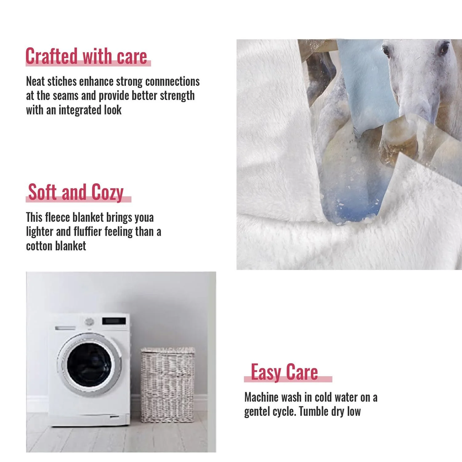 Одеяло YISUMEI Фланель Мягкое Белая Лошадь, Бегущая, 150 x 200 см, фото №5