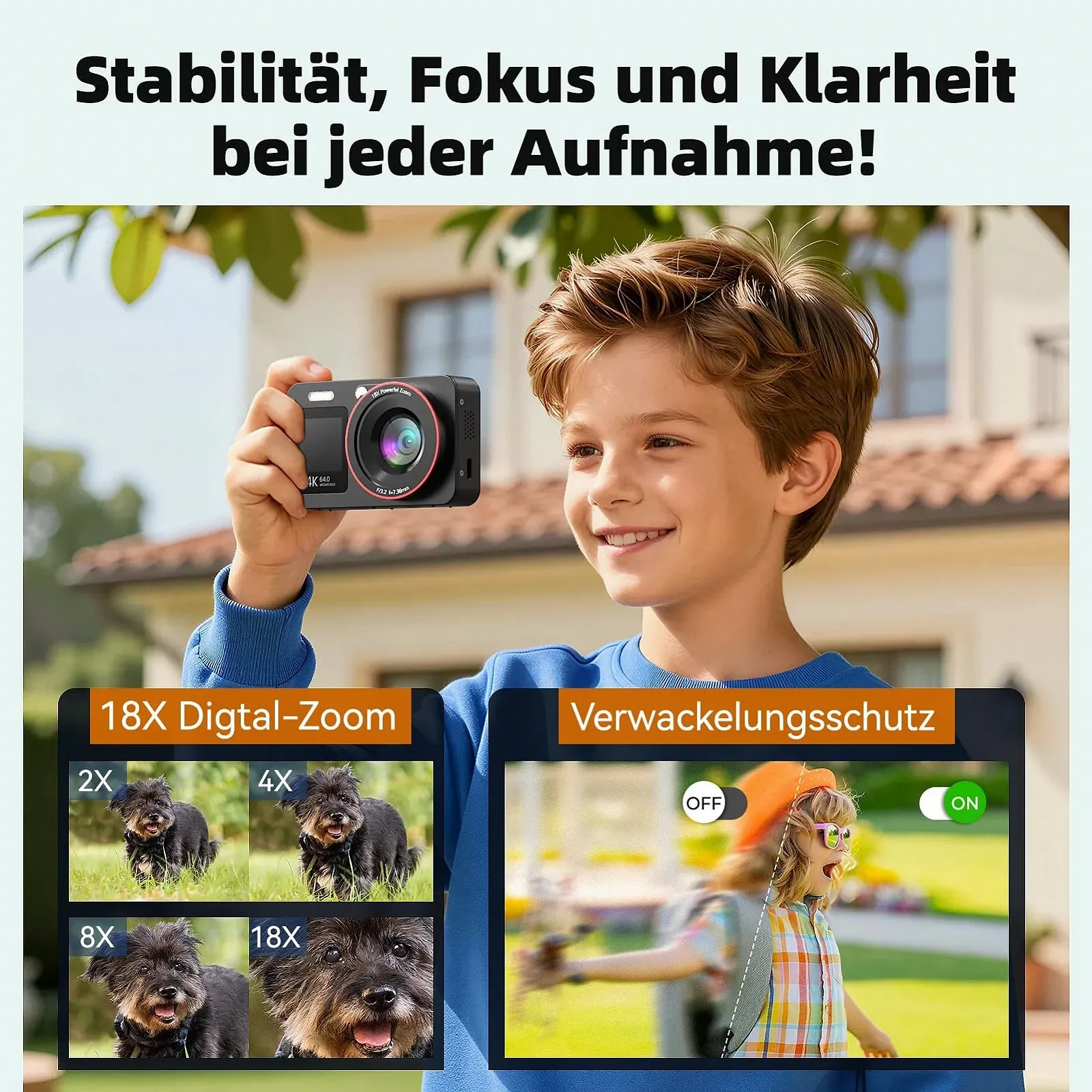 Цифрова камера 4K 64MP для влогів компактна 18X Digital Zoom 2 екрани 2 акумулятори 64GB SD-карта Чорна, фото №5