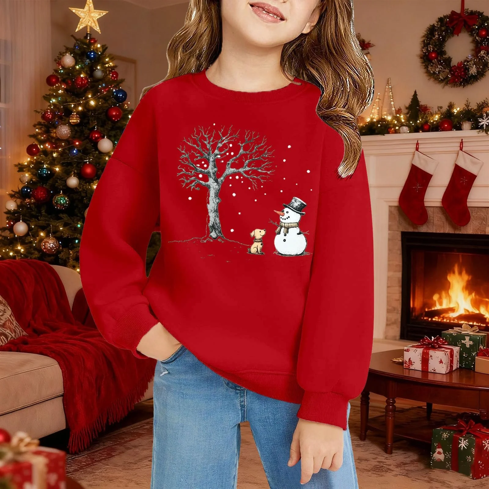 Пуловер для девочек, повседневный лонгслив с круглым вырезом, мягкий, фото №3