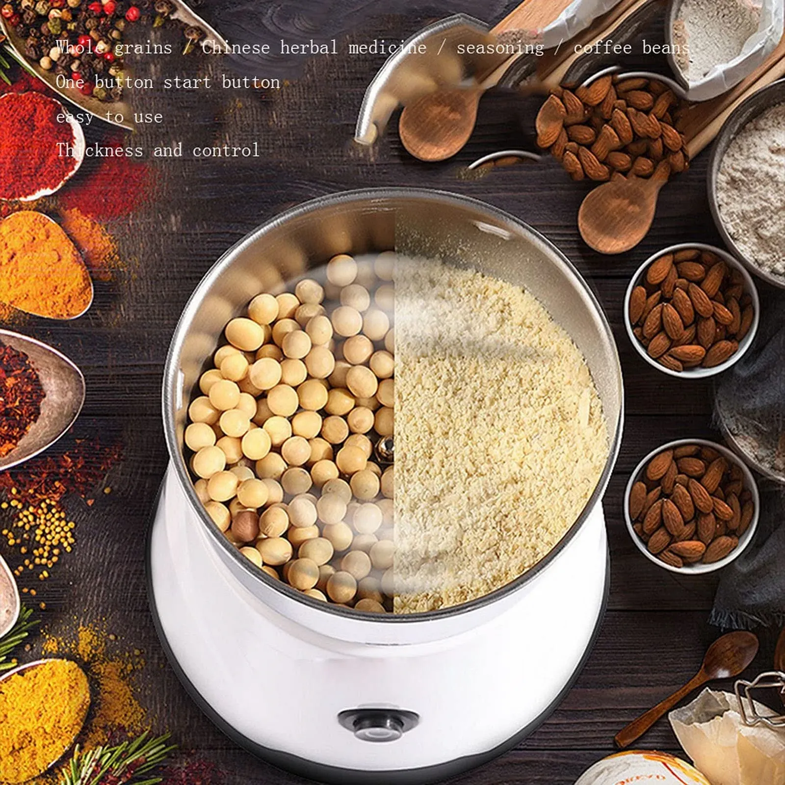 Електрична кавомолка портативна 4-лезова для кавових зерен, спецій, насіння, перцю, цукру, солі, фото №4