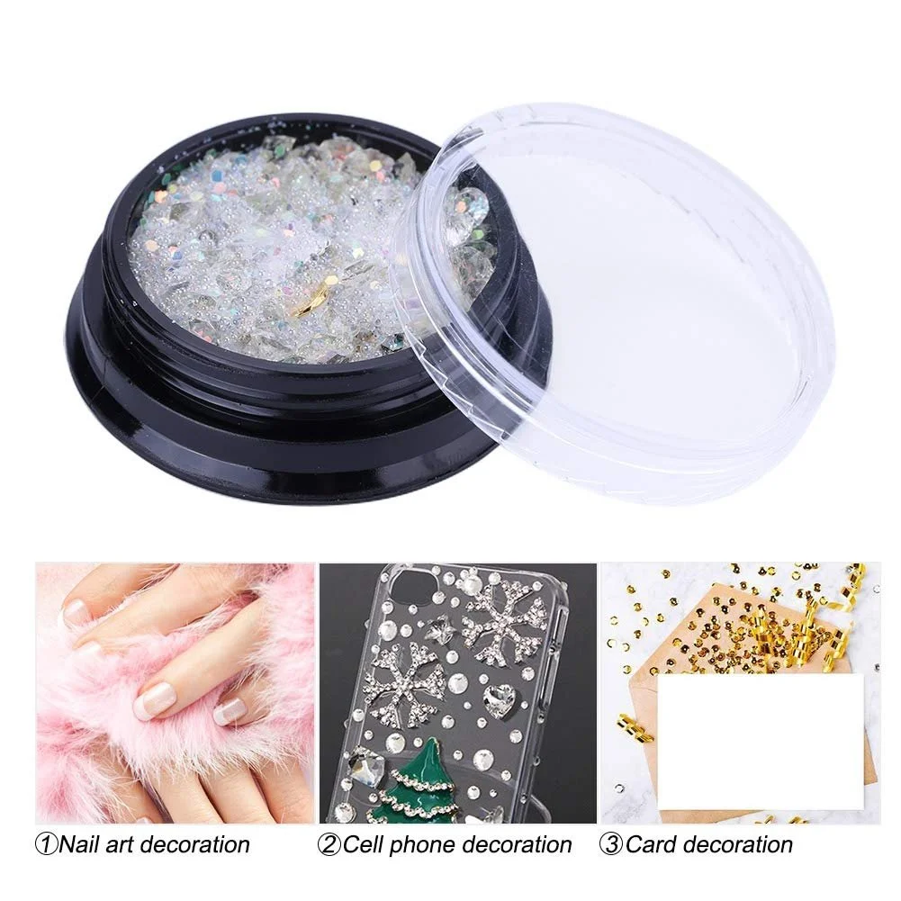 Стразы для ногтей Рождественские, Украшения для ногтей Рождественские сплавные блестки, Наклейки для маникюра, Ювелирные изделия DIY Украшения для ногтей (1# Белый AB + Серебряный сплав), фото №4