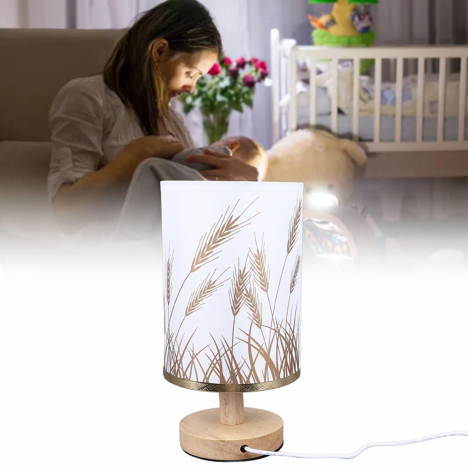 Настільна лампа ViaGasaFamido LED Димер Масив дерева USB Абажур з колосками пшениці, фото №3