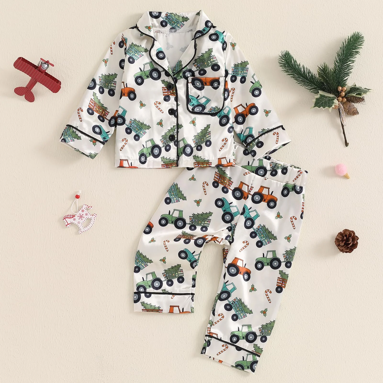 Комплект пижамы CocMouse для мальчиков, новогодняя тематика, шелк, фото №2