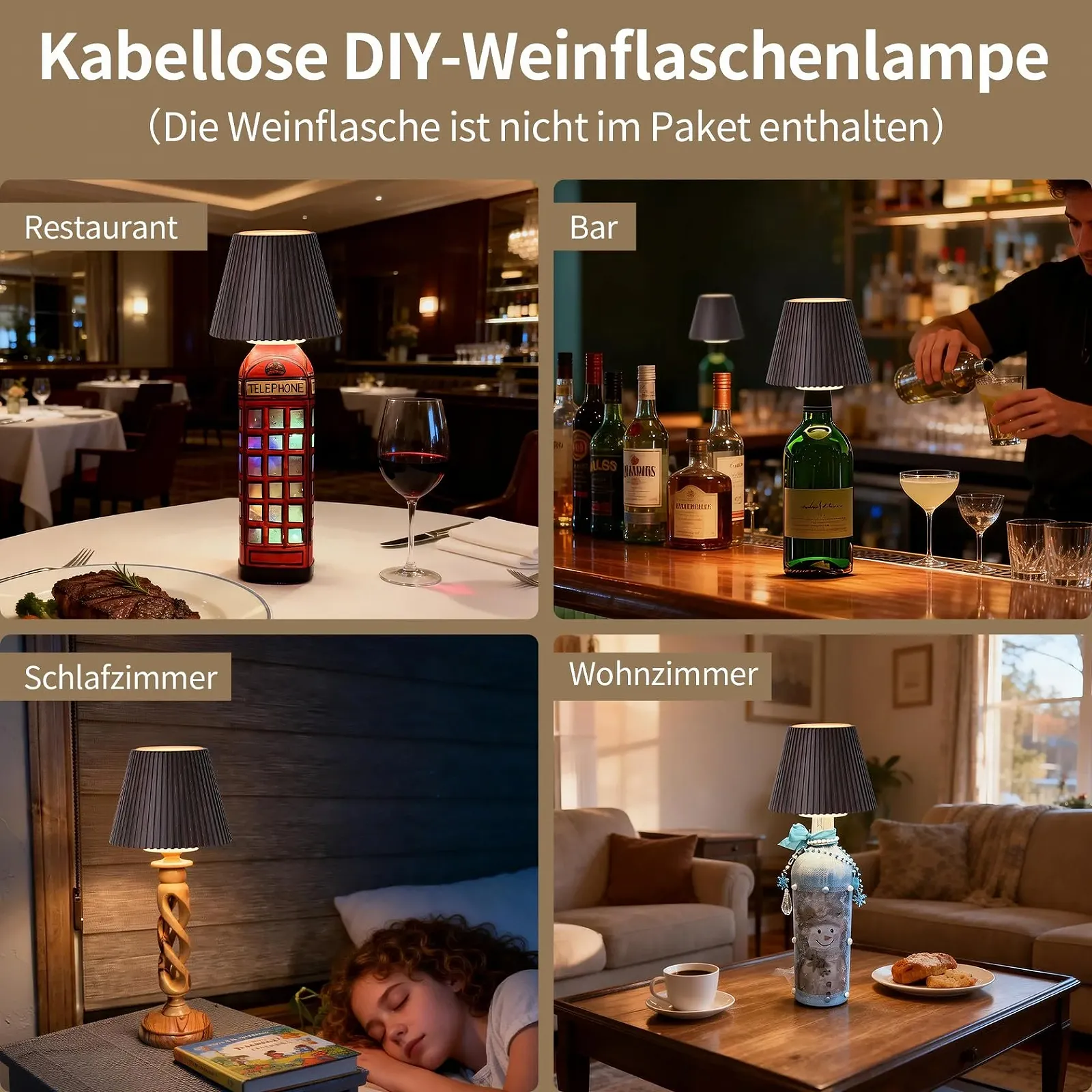 Бездротова настільна лампа для пляшок SMARTERIOR Акумуляторна Сенсорна IP54 3 кольори світла, фото №2