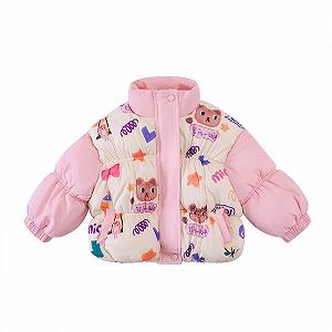 Детская пуховая куртка Generisch Цветная лоскутная вставка, куртка для девочки, короткая пуховая куртка, детская зимняя утолщенная теплая хлопковая одежда, мягкая верхняя хлопковая одежда (3-8 лет) - Фото 1