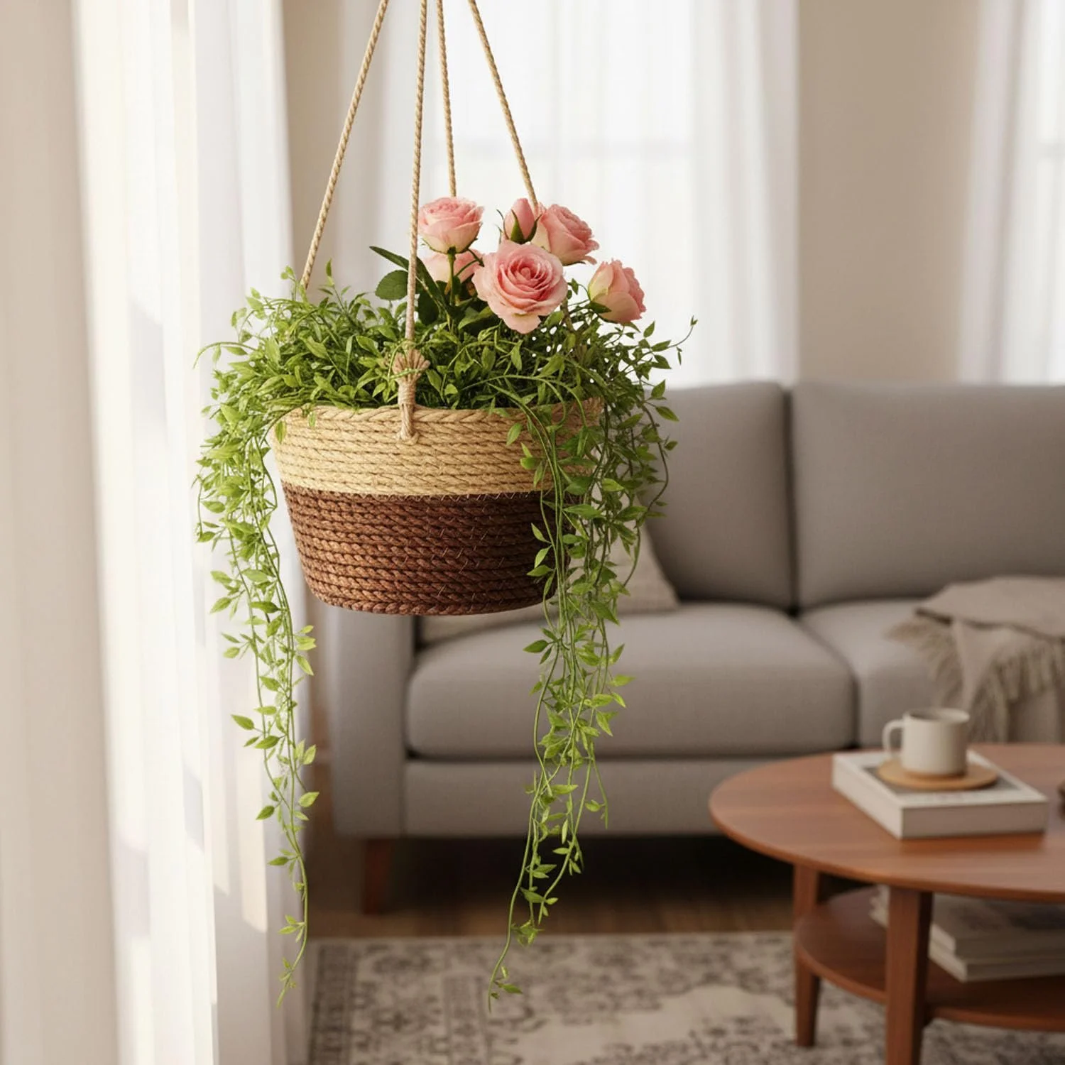 Кошик підвісний із морської трави для рослин Coffee, фото №6 Кошик підвісний із морської трави для рослин Coffee, фото №6