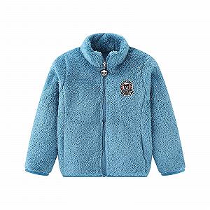 Двусторонняя флисовая куртка AYSDSKI Однотонная зимняя куртка для девочек Детская плюшевая куртка с воротником-стойкой Куртка-бомбер Переходная куртка 2-13 лет - Фото 1