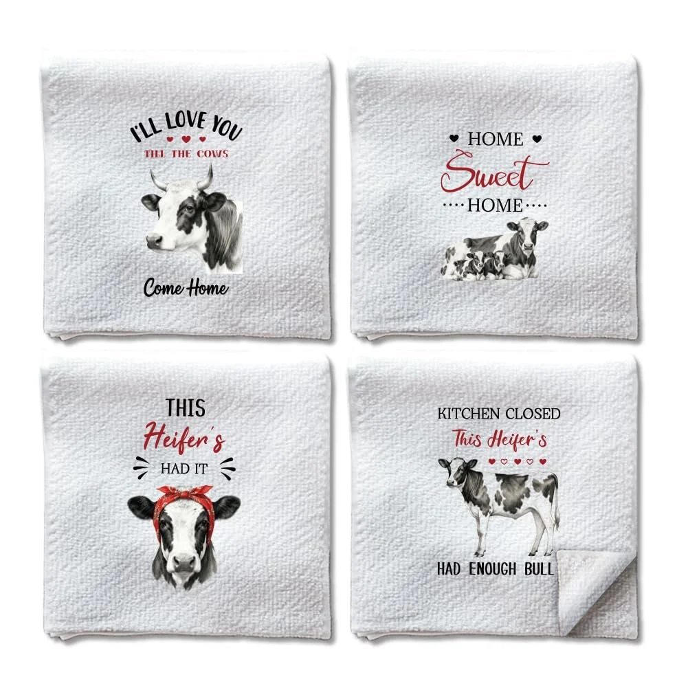 Полотенца WADORN Funny Cow Motif Набор из 4 шт. 60 x 40 см Микрофибра, фото №1
