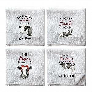Рушники WADORN Funny Cow Motif Набір з 4 шт. 60 x 40 см Мікрофібра - Фото 1