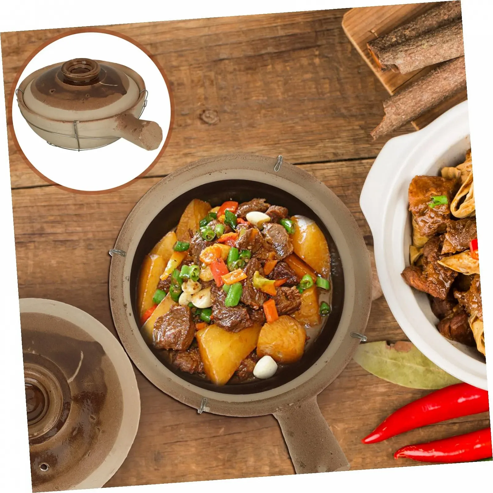 Китайская глиняная кастрюля для запекания 0.5 л с ручкой, фото №7