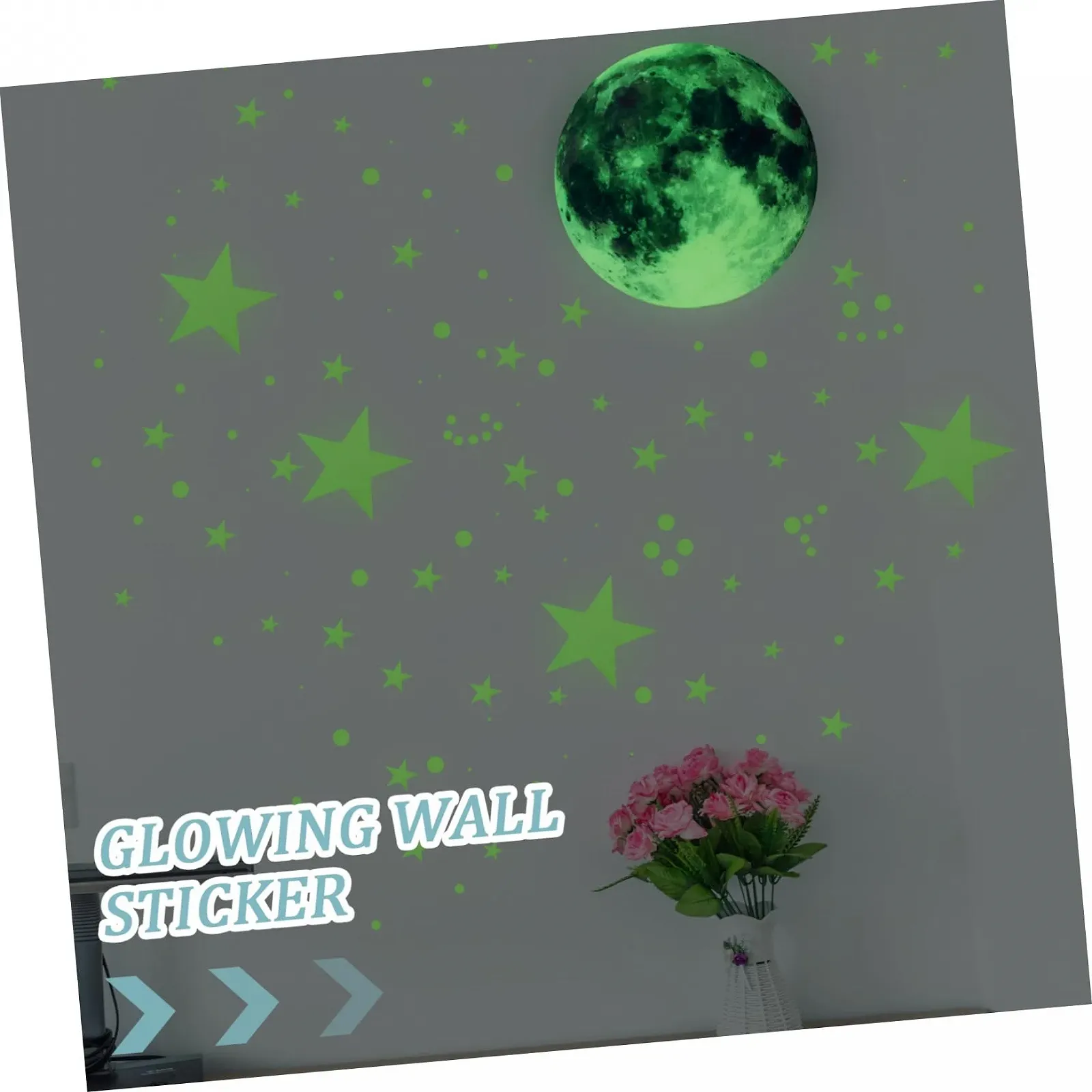 Набір наклейок на стіну OSALADI Moon Planet Місяць та Зірки ПВХ Зелений, фото №4