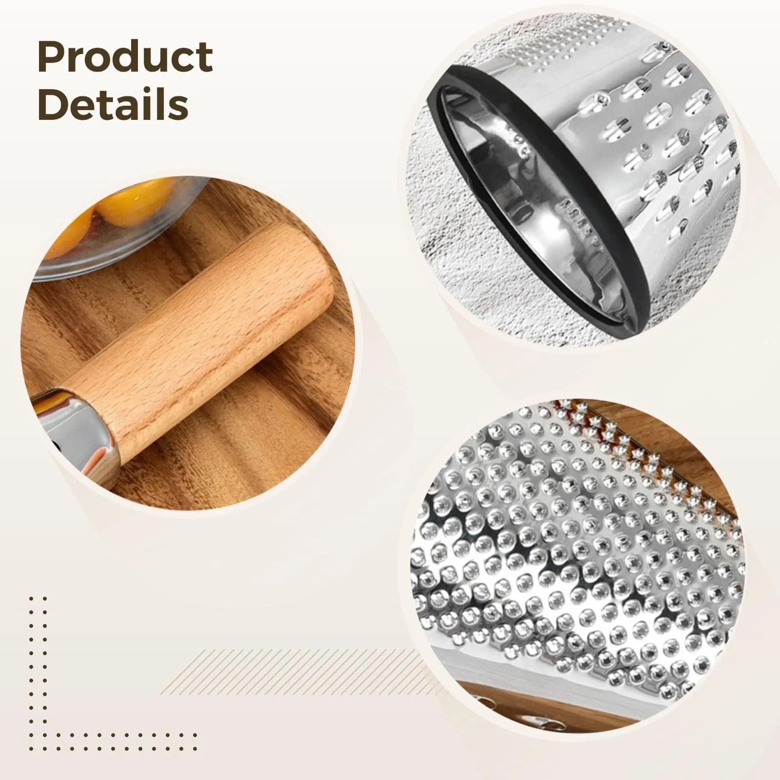 Багатофункціональна терка конусної форми для сиру з кришкою-контейнером 23 см, ручка з бука, фото №5