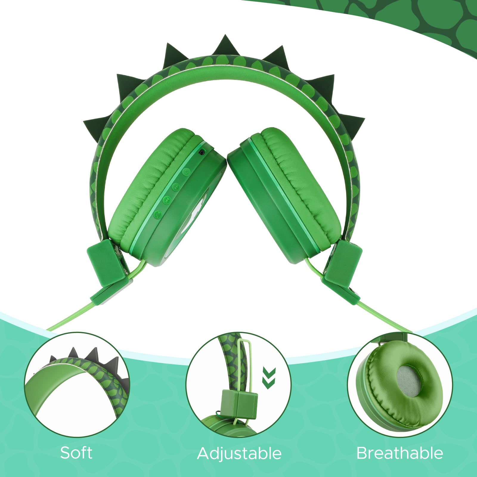 Навушники JYPS Wireless Bluetooth Дитячі Котячі Ніжки/Динозаври Over-Ear з Кабелем 85 дБ 10 Годин Часу Відтворення, фото №6