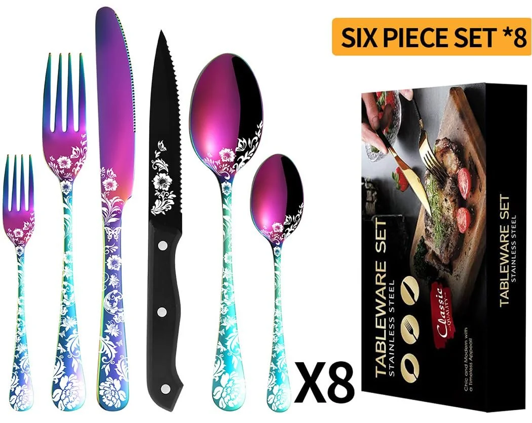 Набор столовых приборов XIAOYU, 48 предметов, с ножами для стейков, нержавеющая сталь, для 8 человек, фото №2 Набор столовых приборов XIAOYU, 48 предметов, с ножами для стейков, нержавеющая сталь, для 8 человек, фото №2