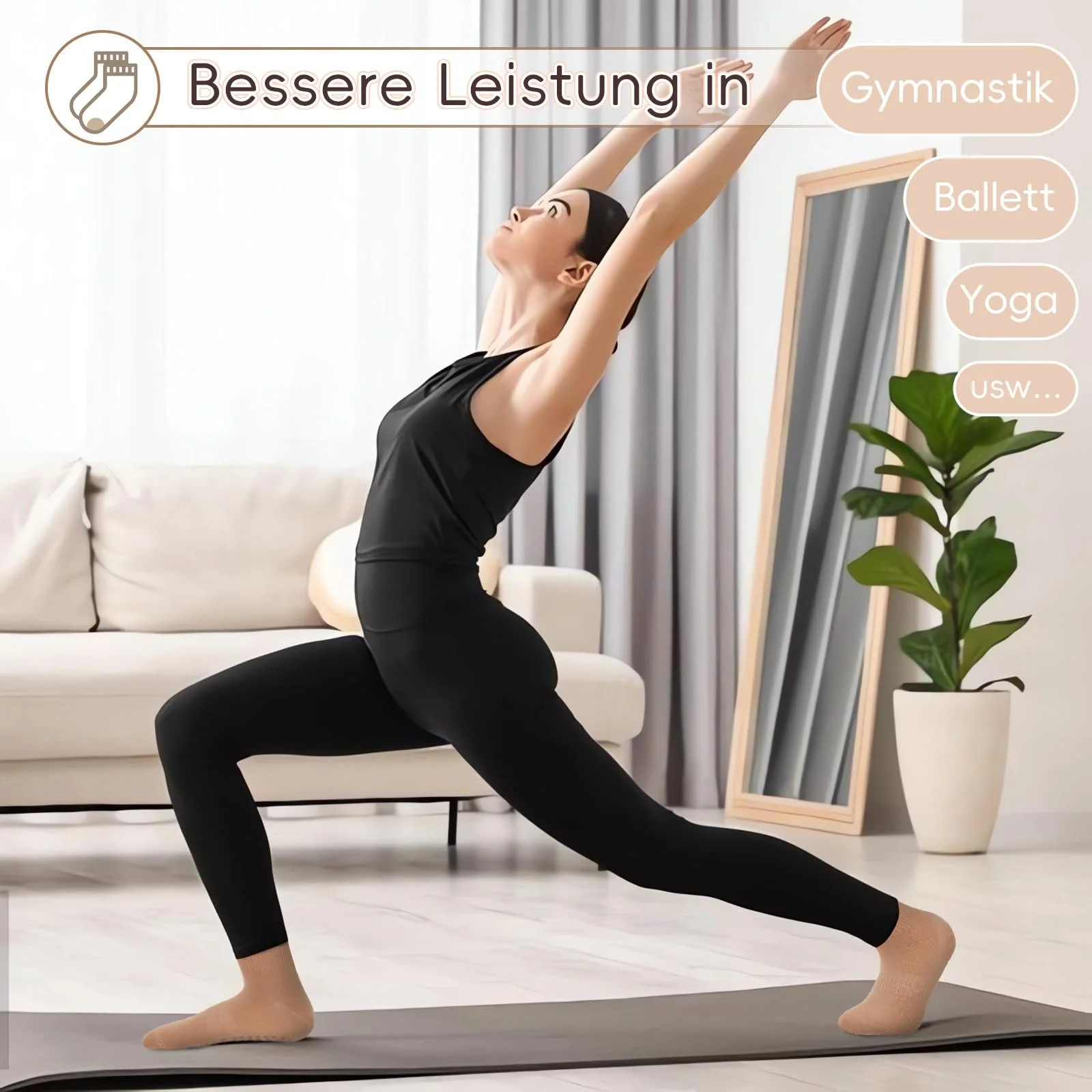 Носки Pilates Kaempe 6 пар, носки-стопперы женские размера 36-40, носки для йоги с нескользящей подошвой, размера 36-40, носки с захватом, нескользящие носки для йоги, фитнеса, балета, фото №6