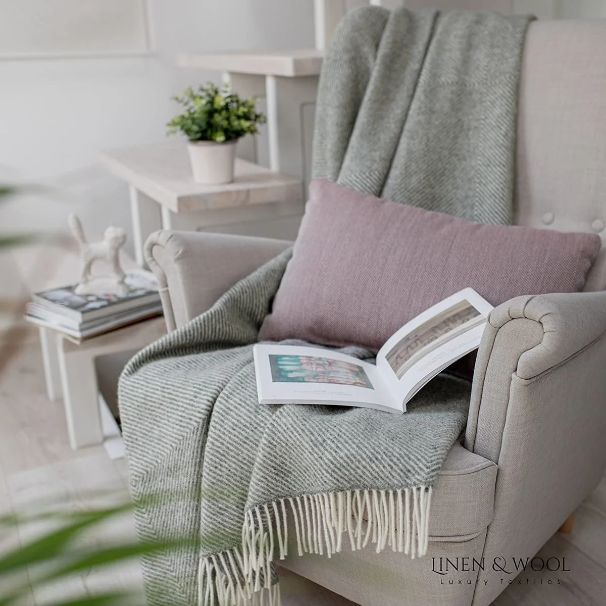 Покрывало Шерстяное Linen & Cotton Alaska с ромбовидным узором 100% Чистая новозеландская шерсть Темно-серый (140 x 220 см) Плед для дивана, фото №3