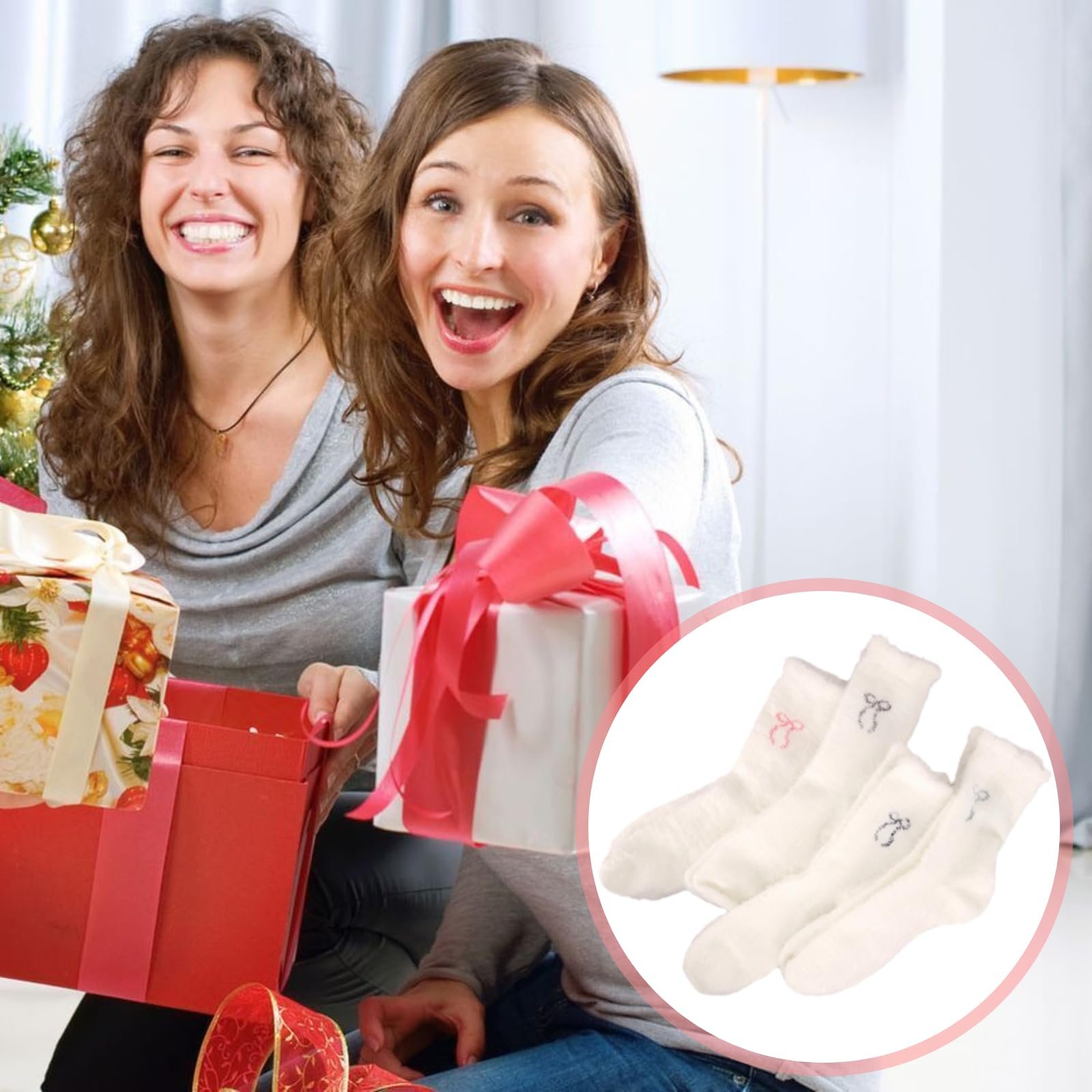 4 пары женских носков, пушистые носки с рюшами, теплые носки с рюшами, носки для кровати, носки для сна, фото №7